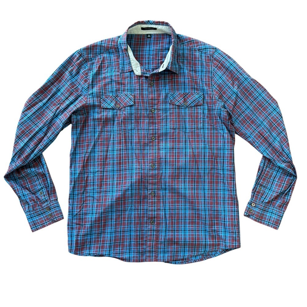 Travis Mathew XL Blue Plaid L/S Button Up Men's Lightweight Flannel Shirt